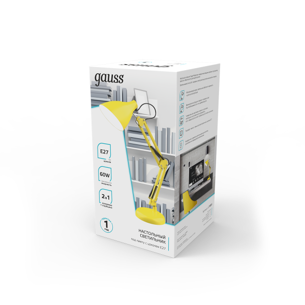 Купить Gauss Светильник настольный модель GTL003 60W 220-240V E27 желтый струбцина и основание 1/12 GT0035