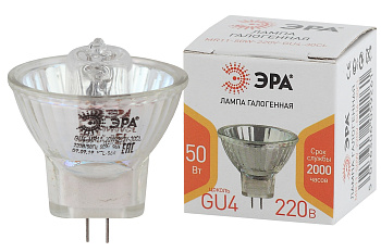 ЭРА GU4-MR11-50W-220V-30 CL Галогенная лампа софит, 50Вт, 220V, нейтр, GU4