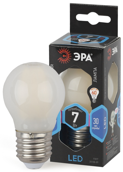 ЭРА F-LED P45-7W-840-E27 frost (филамент, шар мат., 7Вт, нейтр, E27)