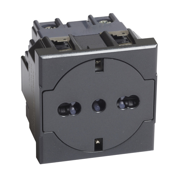 BT Axolute Антрацит Розетка 2К+З 16А 250В, немецкого/итальянского стандартов,с плоской лицевой панелью. HS4140/16F