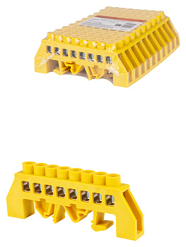 TDM Шина "PE" "земля" в желтом изоляторе на DIN-рейку 8x12мм 8 групп SQ0801-0215