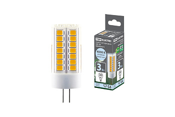 TDM Лампа светодиодная G4-3 Вт-230 В-4000 К, SMD, 16x43 мм SQ0340-0211