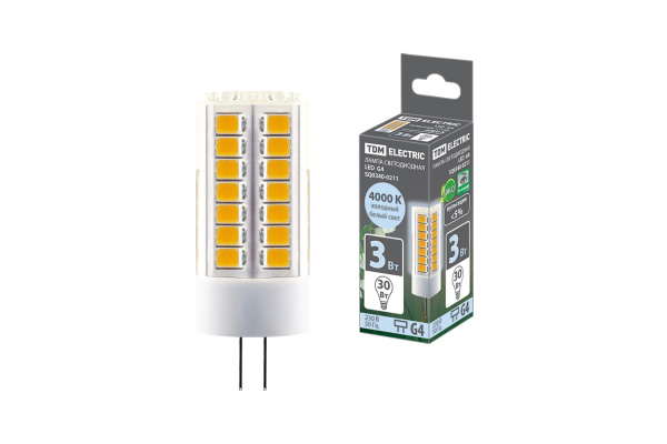 TDM Лампа светодиодная G4-3 Вт-230 В-4000 К, SMD, 16x43 мм SQ0340-0211