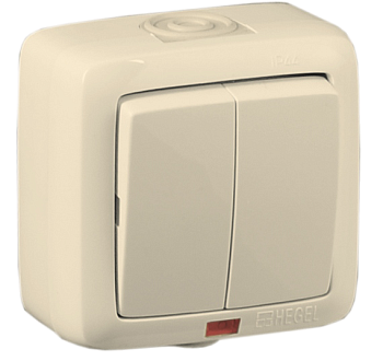 Hegel Альфа IP44 наруж Слоновая кость ВА10-252-01 Выключатель 2-клавишный, с индикацией, брызгозащищенный