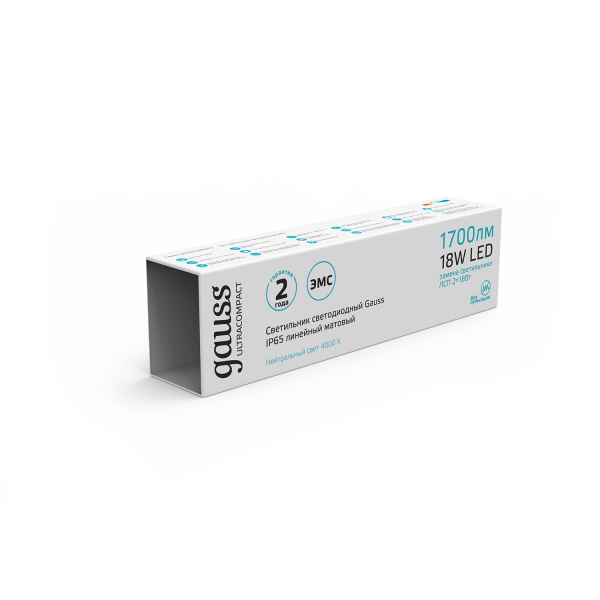 Купить Gauss Светильник линейный ULTRACOMPACT 18W 1700lm 4000K 185-265V IP65 590*40*30мм LED 143424218