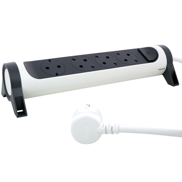 Купить Legrand Revolution Комфорт Бело-черный Удлинитель 4x2К+З с выкл., кабель 3м, плоские розетки, фиксируемый поворотный блок 694536