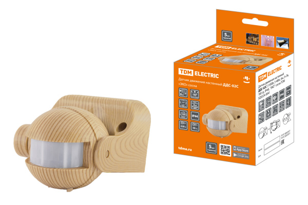 TDM Датчик движения стена ДДС-02С (1100Вт, 5-480с, 6м, 5+Лк, 180гр, IP44), "ЭКО" сосна SQ0324-0041