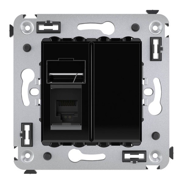 Купить DKC Телефонная розетка RJ-12 в стену одинарная, "Avanti", "Черный квадрат"