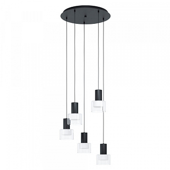 Eglo COPILLOS Подвес светодиодный димм, 5х5W(GU10), Ø530, H1500, 5х400lm, сталь, черный/стекло, пластик, прозрачный, белый 39727