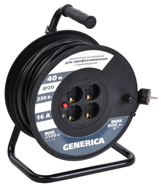 IEK GENERICA Катушка УК40 с т/з 4 места 2P+PE/40м 3х1,5мм2 GENERICA WKP20-16-04-40-G