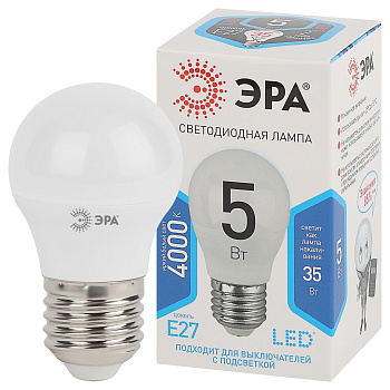 ЭРА LED P45-5W-840-E27 (диод, шар, 5Вт, нейтр, E27)