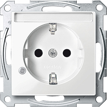 SE Merten SM Полярно-Бел Розетка с/з и шторками поле для надписи + индикации(MTN2303-0319)