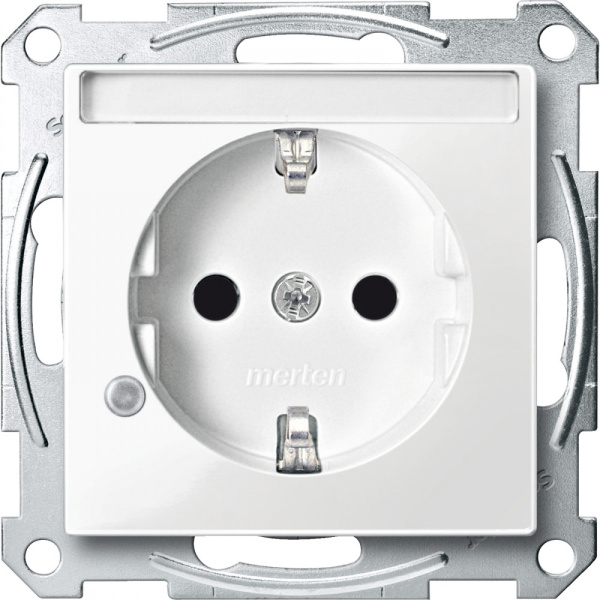 SE Merten SM Полярно-Бел Розетка с/з и шторками поле для надписи + индикации(MTN2303-0319)