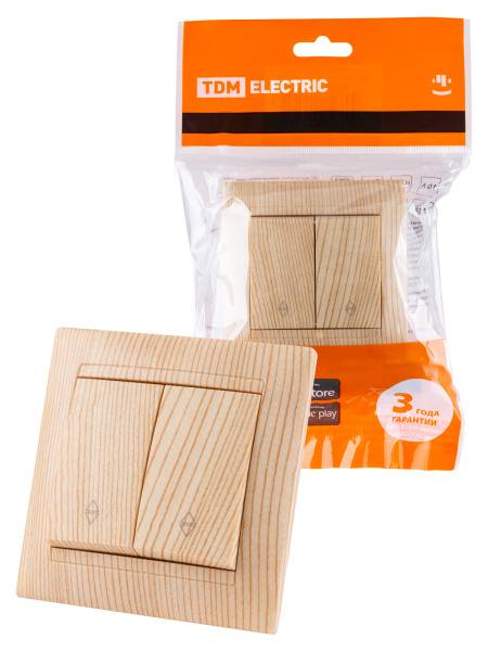 TDM Выключатель на 2 направления 2 кл. 10А сосна "Лама" SQ1815-0307