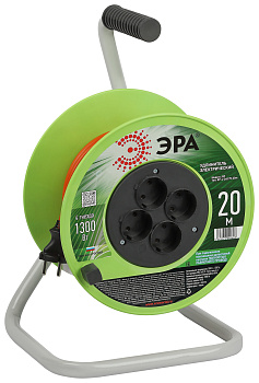 ЭРА Удлинитель силовой RP-4-2x0.75-20m на пластиковой катушке без заземления 4 розетки 20м ПВС 2х0,75мм2