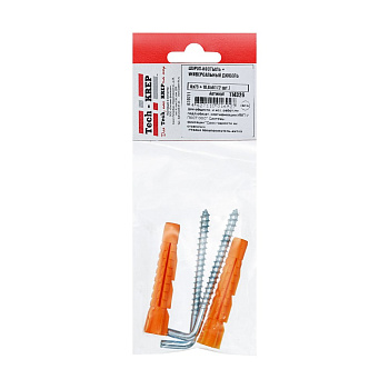Tech-Krep Шуруп-костыль 6х75 с  унив. дюбелем 10,0х61 (2 шт) - пакет 114326
