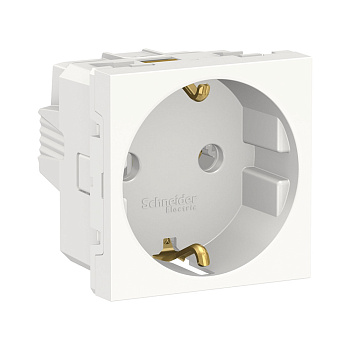 SE Unica Modular Бел Розетка с/з без шторок, винт. зажим, 16А, 250В, 2 модуля NU303618