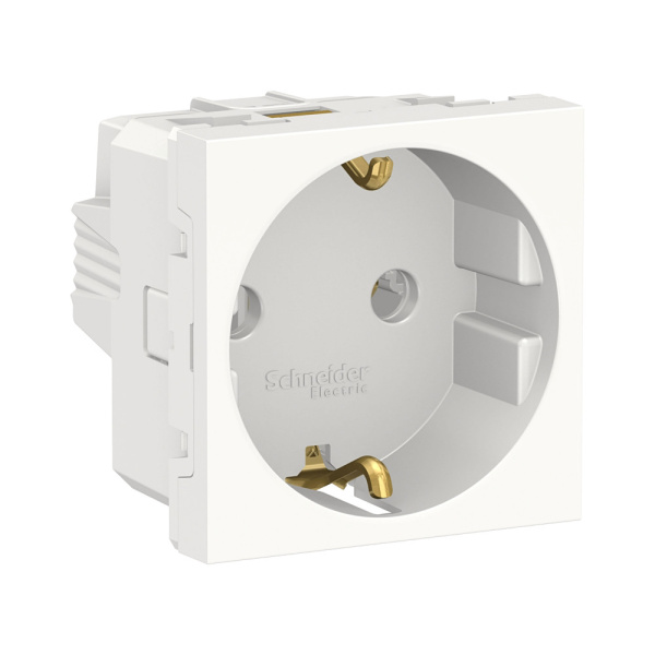 SE Unica Modular Бел Розетка с/з без шторок, винт. зажим, 16А, 250В, 2 модуля NU303618