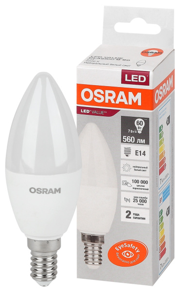 Osram LVCLB60 7SW/840 230V E14 10X1 4058075578944