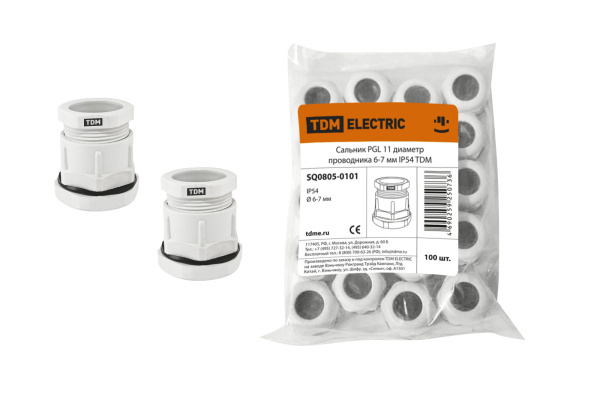 TDM Сальник PGL 11 диаметр проводника 6-7 мм IP54 SQ0805-0101