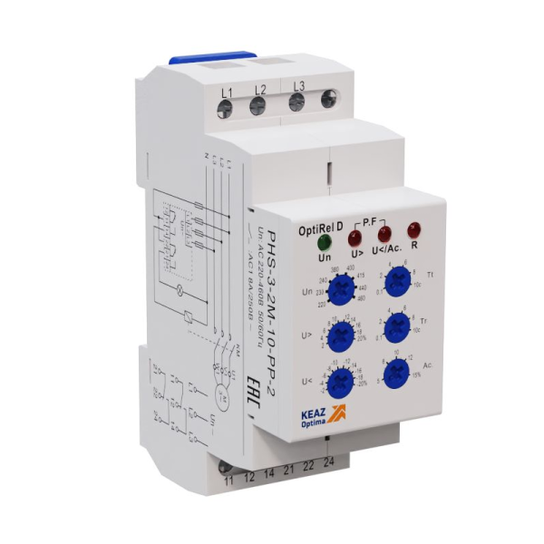 КЭАЗ Реле контроля фаз OptiRel D PHS-3-2M-10-PP-2 универсальное 3Ф 2СО