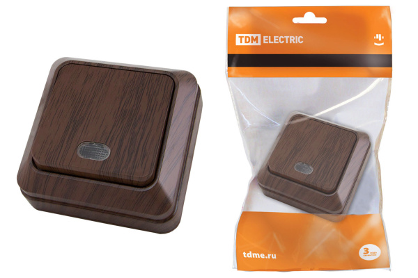 TDM Выключатель 1-кл. открытой установки с подсветкой IP20 10А, бук "Ладога" SQ1801-0031