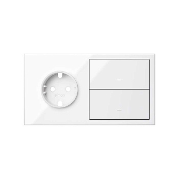 Simon 100 Белый глянец Кит 2 поста, фронт. Накладка на 1 розетку Schuko + 2 клавиши выключателей 10020204-130