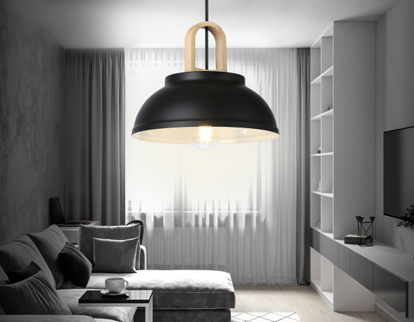 Купить Ambrella Подвесной светильник в стиле лофт TR8192 BK/LW черный/светлое дерево E27 max 40W D290*900