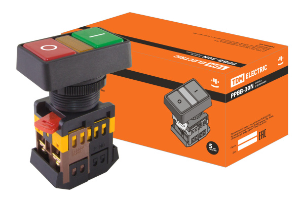 TDM Кнопка РPВВ-30N "I-0" d30мм неон/230В 1з+1р SQ0704-0026