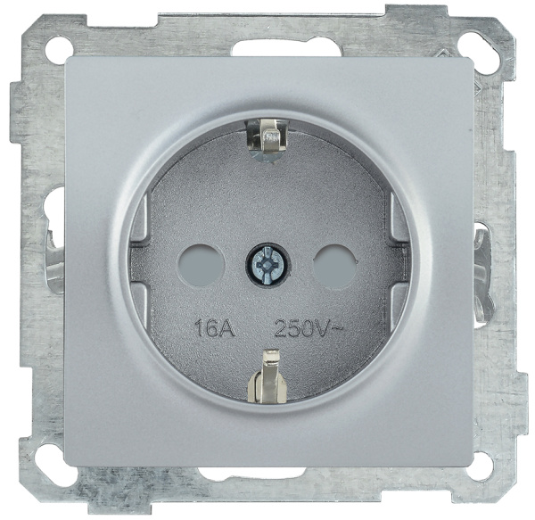 IEK РС14-1-0-Б Розетка с з/к с з/ш 16А BOLERO серебряный ERB14-K23-16