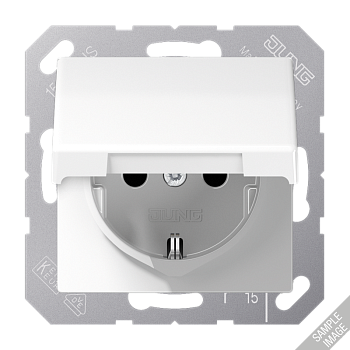 JUNG SCHUKO-розетка с откидной крышкой и защитой от детей оранжевая ABAS1520KIKLO