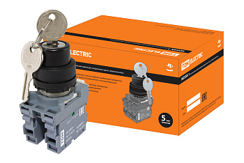 TDM Переключатель с ключом на 2 положения с фиксацией M2SSК1-102 в сборе d22мм 1з+1р черный SQ0747-0080