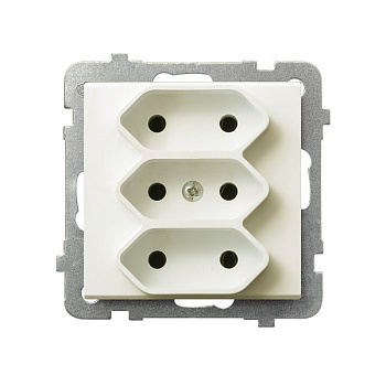 Ospel Sonata Бежевый Розетка 3-я (в одну коробку) для узких вилок б/з EURO, без рамки GP-3R/m/27
