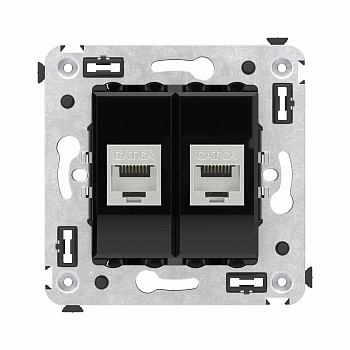 DKC Компьютерная розетка RJ-45 без шторки в стену, кат.6А двойная экранированная, "Avanti", "Черный квадрат"