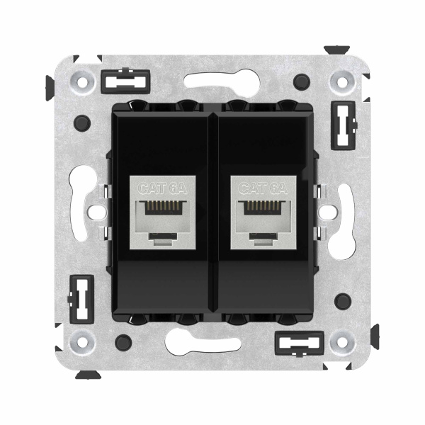 DKC Компьютерная розетка RJ-45 без шторки в стену, кат.6А двойная экранированная, "Avanti", "Черный квадрат"