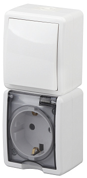 ЭРА 11-7407-01 Эксперт Белый Блок: Розетка с/з+выкл 1-кл ОУ IP54 верт.