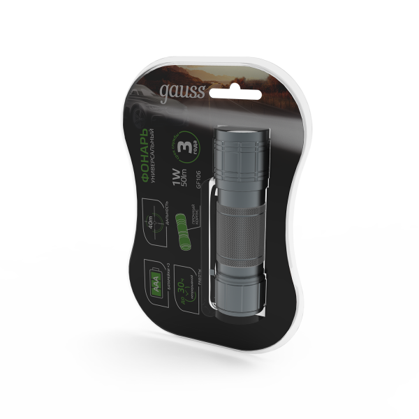 Купить Gauss Фонарь ручной модель GFL106 1W 50lm 3xAAA LED 1/12/144 GF106