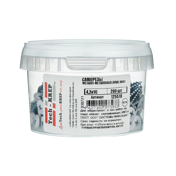 Tech-Krep Саморез ШСММ 4,2х16 бел. KP RAL 9003 (200 шт) - ведро малое 125518