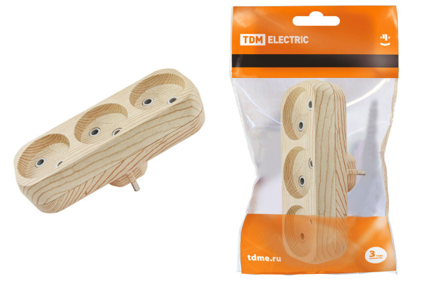 TDM Блок на 3 гнезда 2П б/з плоский 6А 250B "Эко" (сосна) SQ1806-0075