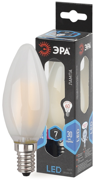 ЭРА F-LED B35-7W-840-E14 frost (филамент, свеча мат., 7Вт, нейтр, E14) Б0027953