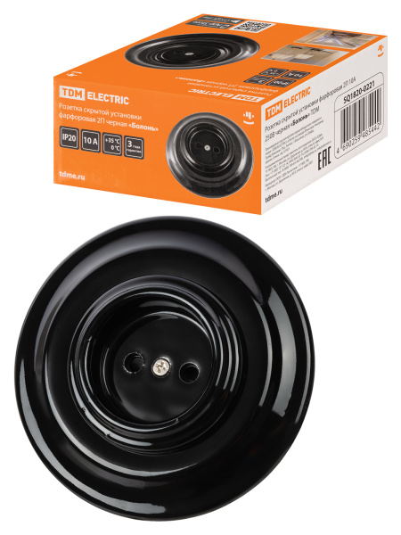 TDM Розетка скрытой установки фарфоровая 2П 10А 250В черная «Болонь» SQ1820-0221