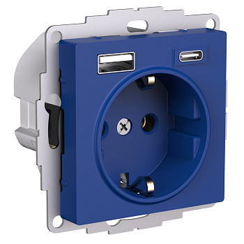 Systeme Electric AtlasDesign Аквамарин Розетка 16А c 2 USB A+C, 5В/2,4А/3,0А, 2х5В/1,5А, механизм