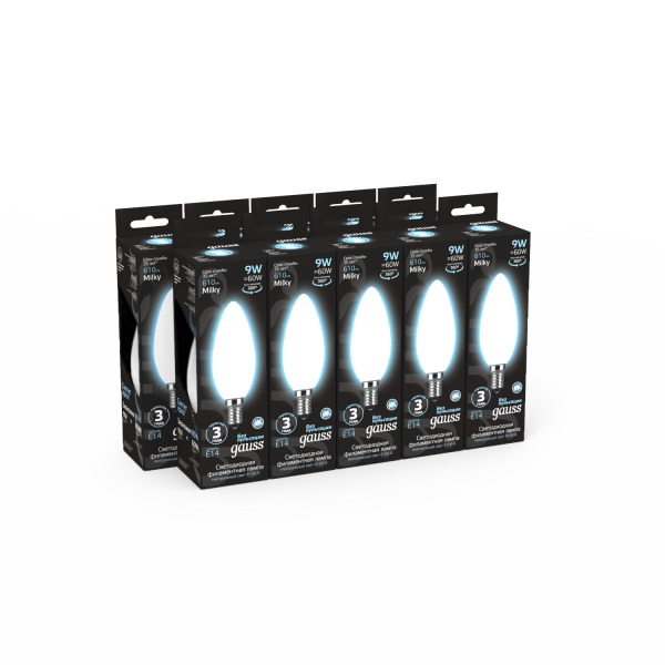 Купить Gauss Лампа Filament Свеча 9W 590lm 3000К Е14 milky LED 103201109