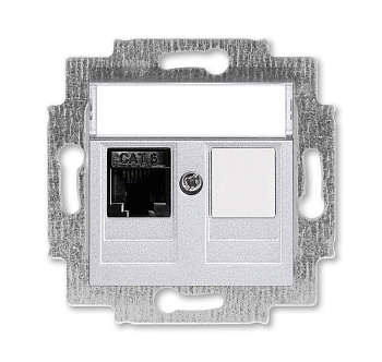 ABB EPJ Levit серебро / дымчатый чёрный Розетка компьютерная RJ45 кат,6+заглушка, серебро 2CHH296117A6070