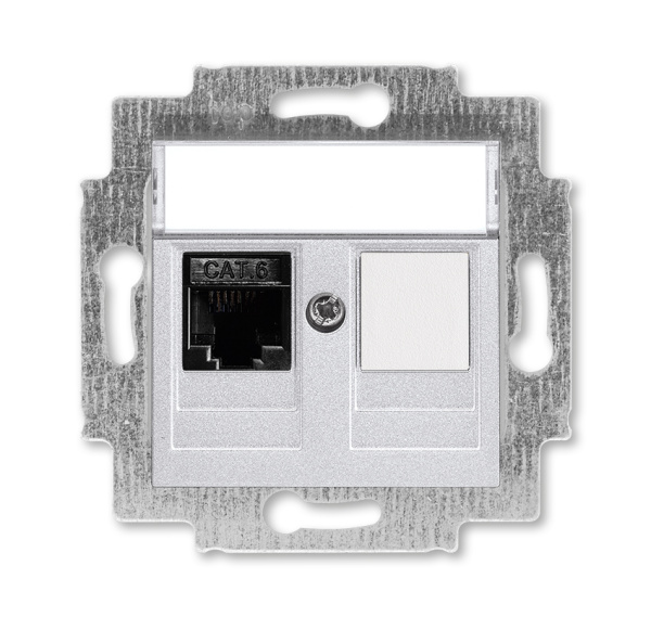 ABB EPJ Levit серебро / дымчатый чёрный Розетка компьютерная RJ45 кат,6+заглушка, серебро 2CHH296117A6070