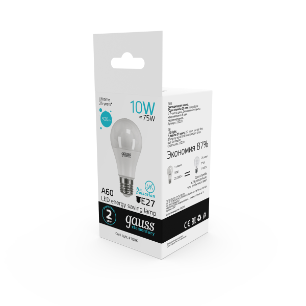 Купить Gauss Лампа Elementary A60 10W 920lm 4100K Е27 LED 23220