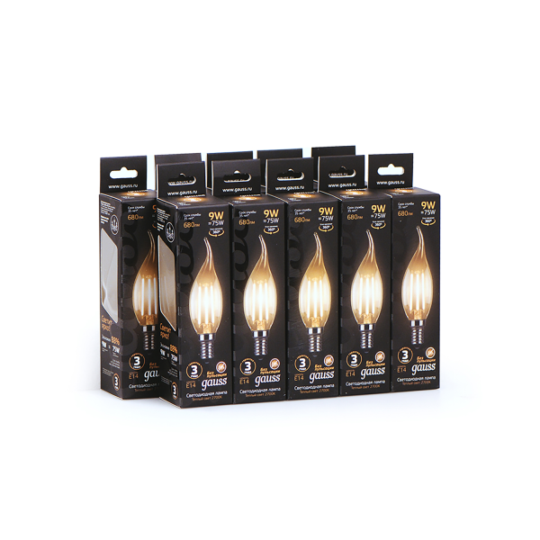 Купить Gauss Лампа Filament Свеча на ветру 9W 680lm 2700К Е14 LED 104801109