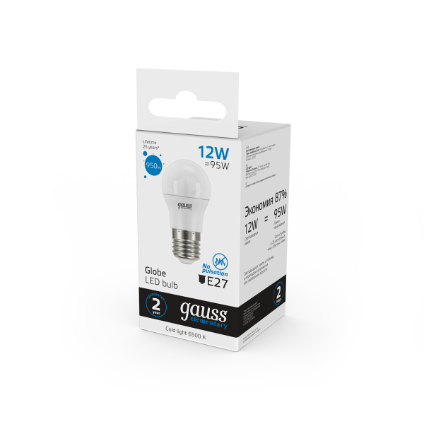 Купить Gauss Лампа Elementary Шар 12W 950lm 6500K Е27 LED 53232