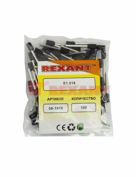 Купить Наконечник штыревой втулочный изолированный F-18мм 1.5мм² (НШВи 1.5-18) черный Rexant 08-1816