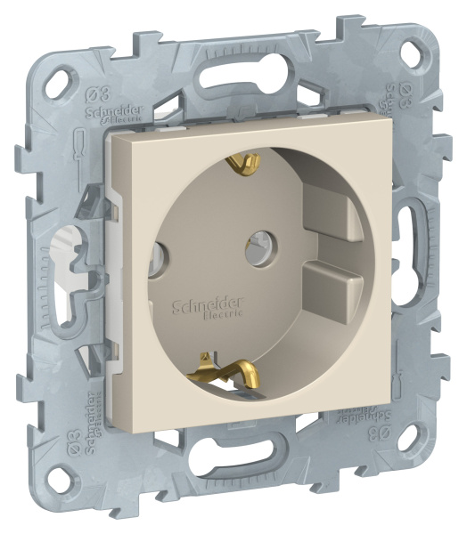 Купить SE Unica New Беж Розетка с/з без шторок, винт. зажим, 16А, 250В, NU503644